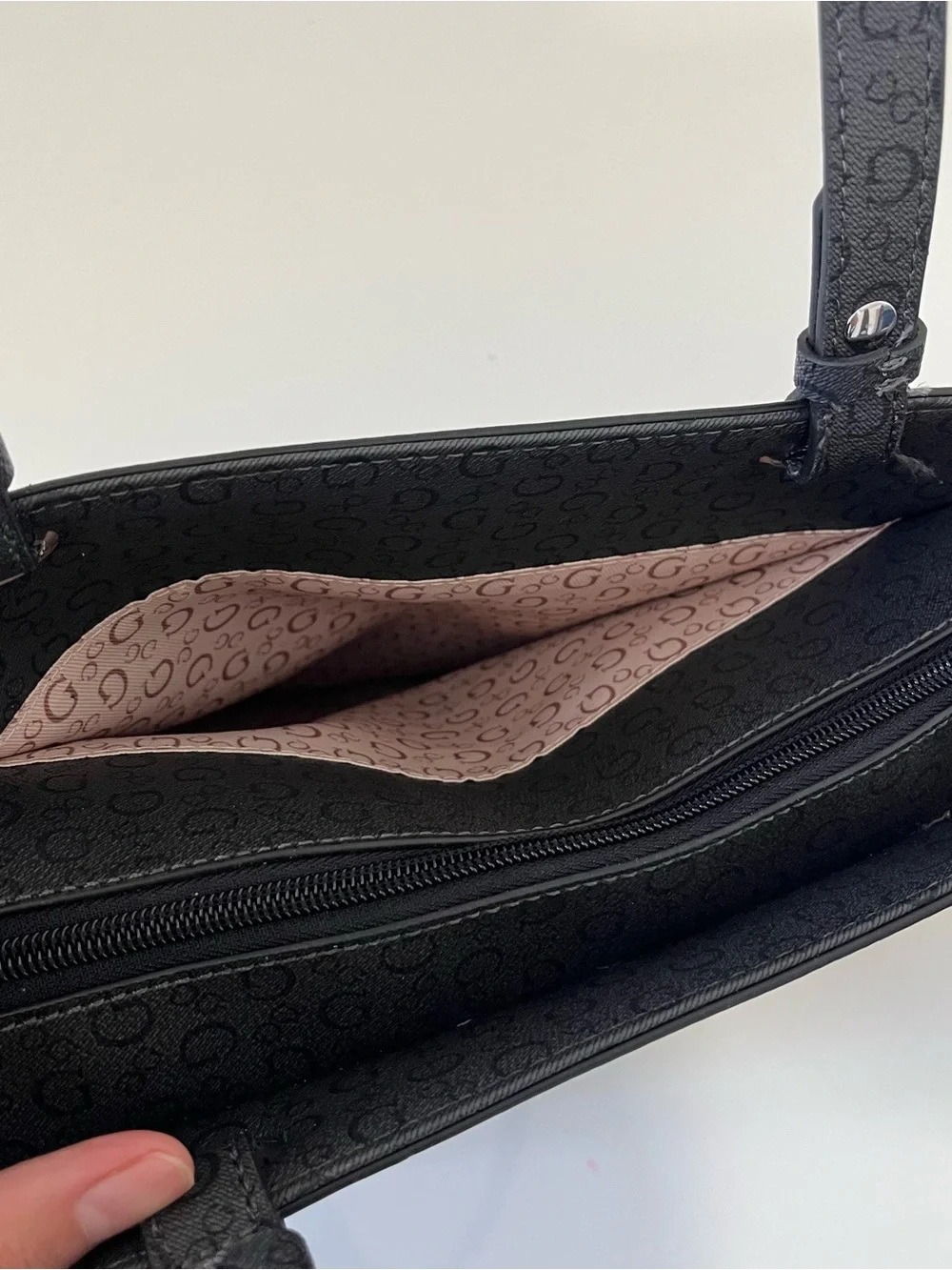 Guess Black Monogram Tote with Triangle Logo Accent